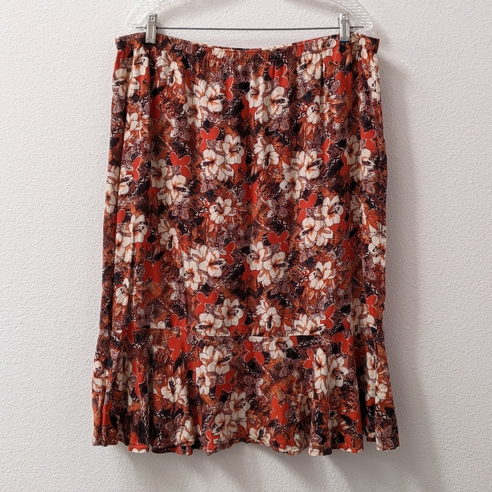 Tropical Sag Harbor rayon floral flutter hem A-line skirt size XL in EUC - Picture 2 of 5